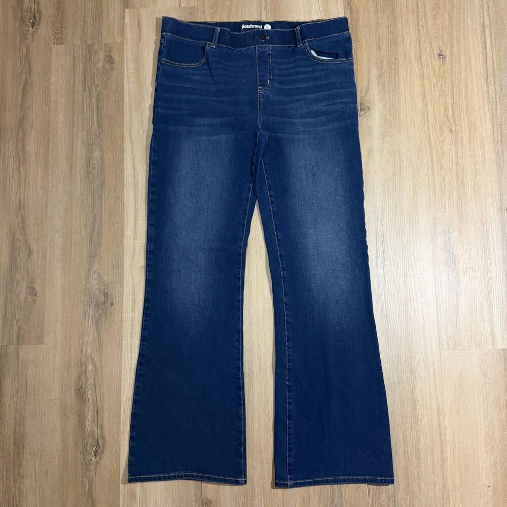 Betabrand Dark Wash Yoga Denim Flare Pants Sz XL Long Wide Leg Jeans Boho Chic